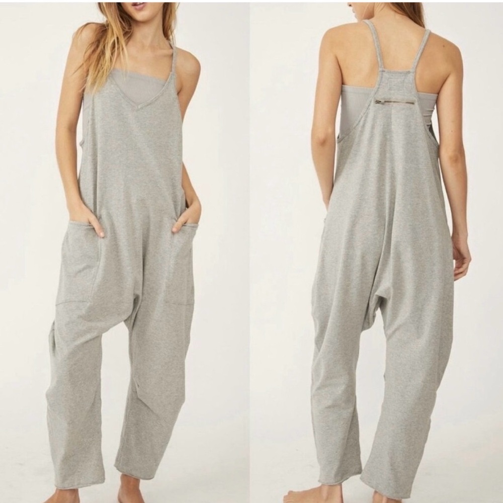 Free People Light Grey Relaxed Harem Jumpsuit